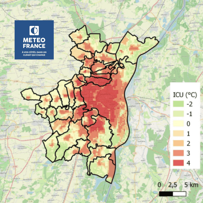 Modélisation de la surchauffe urbaine par Météo-France